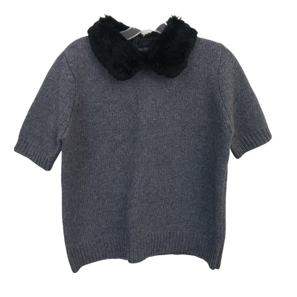 Laundry Industry Women's 100% Lambswool Faux Fur Collar Knit Blouse Top